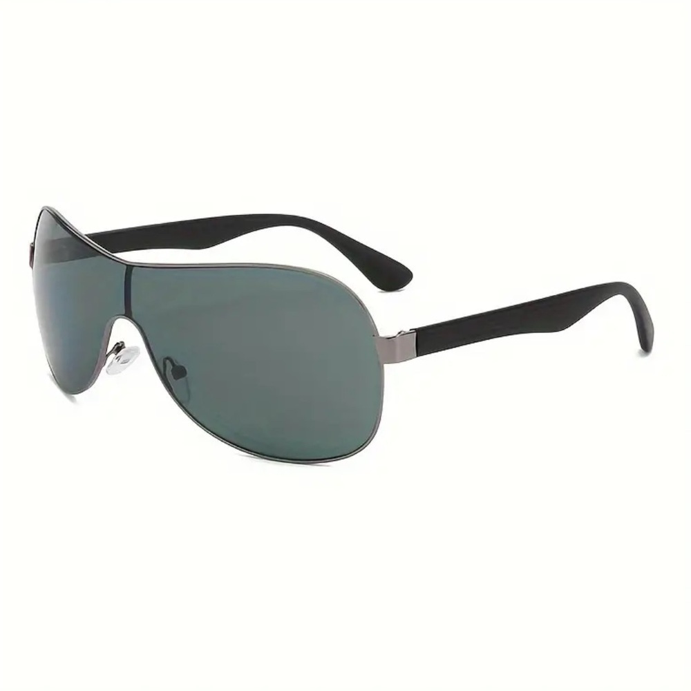 Rimless Shield Sunglasses Unisex Black Gray UV Protection with Storage Pouch